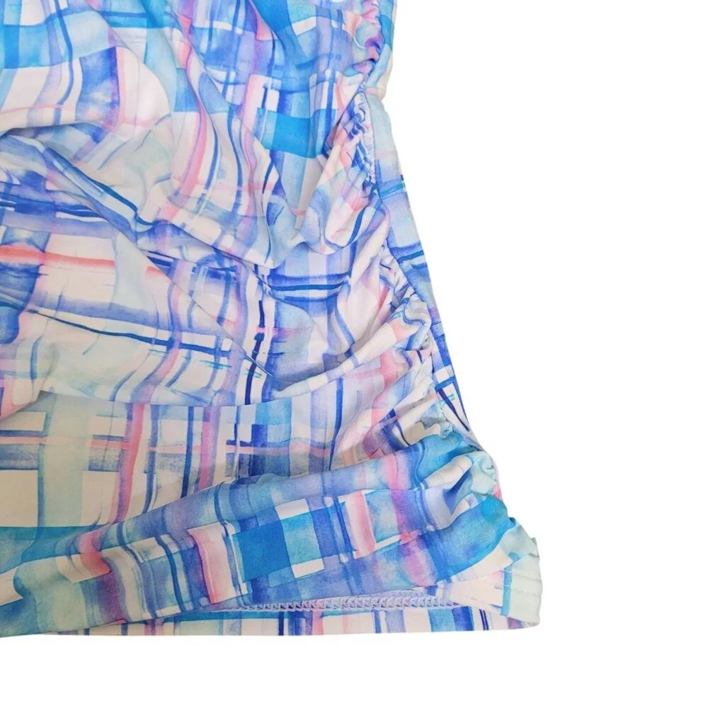 Birdsong Size 32DD Ruffle‎ Halter Underwire Tankini Swim Top Coastal Plaid